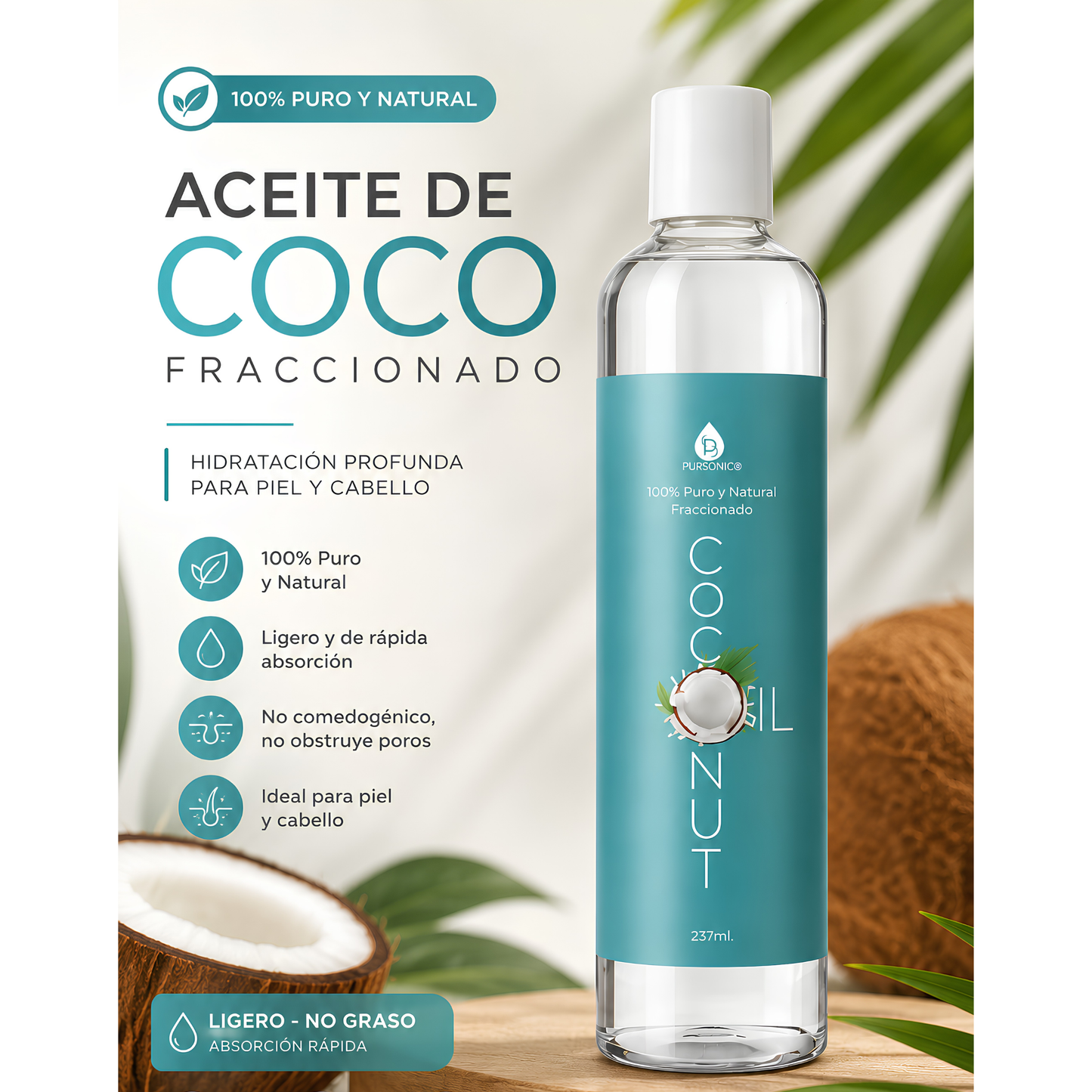 Aceite de Coco Fraccionado Premium de 16 Oz