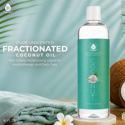 Fractionated Coconut Oil - Lightweight Unscented Carrier Oil for Skin, Hair, Body Massage & Makeup Removal - Non Greasy Moisturizing Liquid for Aromatherapy and Daily Care - 32 Oz