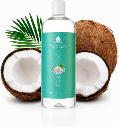 Fractionated Coconut Oil - Lightweight Unscented Carrier Oil for Skin, Hair, Body Massage & Makeup Removal - Non Greasy Moisturizing Liquid for Aromatherapy and Daily Care - 32 Oz